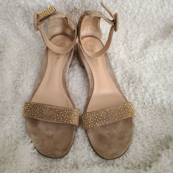 Gianvito Tan Suede Rhinestone Embellished Ankle Strap Sandals sz 39 - Picture 2 of 9